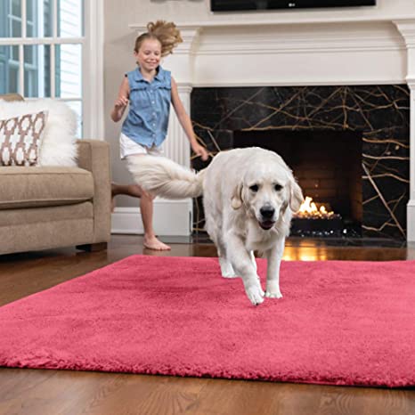 Gorilla Grip Original Faux-Chinchilla Area Rug, 4x6 FT, Many Colors, Soft Cozy Pile Washable Kids Carpet, Rugs for Floor, Luxury Shag Carpets for Home, Nursery, Bed and Living Room, Hot Pink