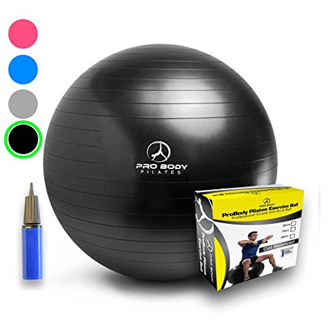 Exercise Ball - Professional Grade Anti-Burst Yoga Fitness, Balance Ball for Pilates, Yoga, Stability Training and Physical Therapy