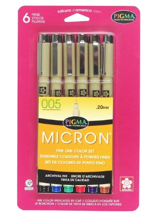 Sakura 30064 6-Piece Pigma Micron Assorted Colors 005 Ink Pen Set