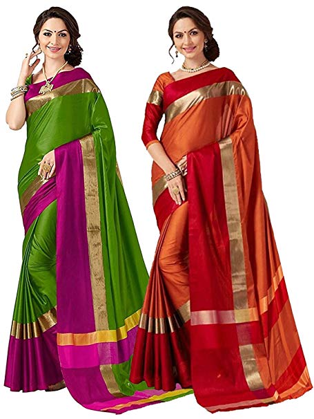 ELINA FASHION Pack of Two Sarees for Indian Women Cotton Art Silk Printed Weaving Border Saree || Sari Combo