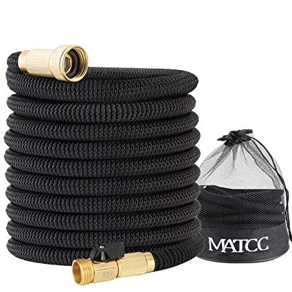 MATCC Garden Hose 50 Feet Expandable Hose 3/4'' Solid Brass Fittings with Shut Off Valve Expanding Garden Hose