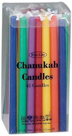 Rite-Lite Judaica Deluxe Chanukah Candles, Multicolor. Box of 45`