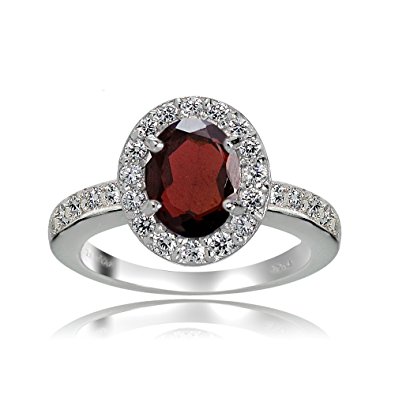 Sterling Silver Garnet and White Topaz Oval Halo Ring