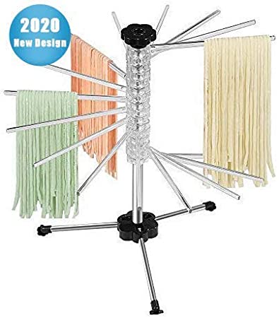 Pasta Drying Rack,Collapsible with Scraper,16 Rods anti slip Pasta Dry Rack-Holding Up to 4.5 Pounds for Noodles and Pastas (Transparent)
