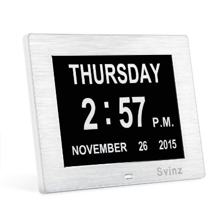 Svinz8482 Memory Loss Day Clock Digital Calendar Bonus Foldable Magnifier - Extra Large Non-Abbreviated Day and Month - Excellent for Impaired Vision SDC006