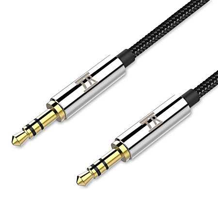 Audio Cable, TechRise 2.5 Meters Nylon Braided Premium Auxiliary Aux Audio Cable Cord for Headphones, iPods, iPhones, iPads, Home / Car Stereos and More - Black