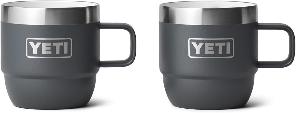 YETI Rambler 6 oz Stackable Mug, Stainless Steel, Vacuum Insulated Espresso/Coffee Mug, 2 Pack, Charcoal