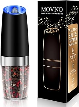 1Pcs Gravity Electric Salt and Pepper Grinder Set, Battery Powered LED Light One Hand Automatic Operation, Adjustable Coarseness Mill Grinders Shakers Stainless Steel, Kitchen Gadgets Gift Ideas