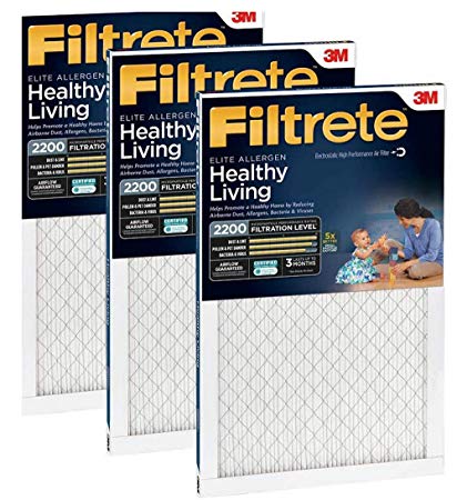 Filtrete MPR 2200 16 x 20 x 1 Healthy Living Elite Allergen Reduction HVAC Air Filter, Delivers Cleaner Air Throughout Your Home, 3-Pack