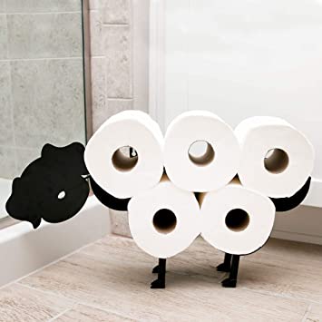 East World Dog Toilet Paper Holder Free Standing and Wall Mount Toilet Tissue Storage Stand - Roll Holders fit 8X Rolls, and So Adorable! Black Dog Gifts, Bathroom Accessories, and Fixtures