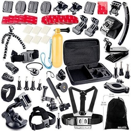 BAXIA TECHNOLOGY Accessories for GoPro HERO 4 3  3 2 Black Silver, Accessory Kit for GoPro 4 3  3 2