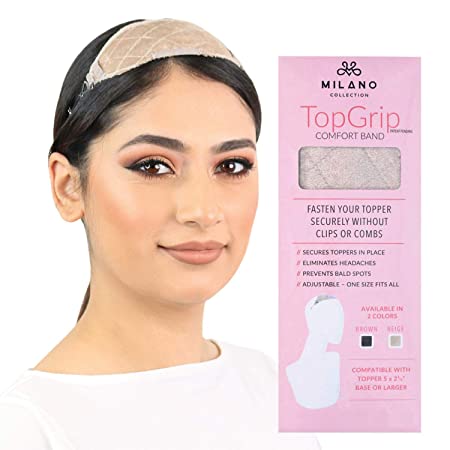 Milano Collection TopGrip No-Slip Comfort Band to Secure Small to Medium Toppers & Wiglets, Eliminates Clips (PATENT PENDING) - Beige