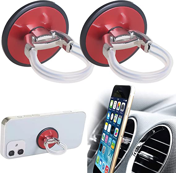 Two Set Air Vent Cell Phone Ring Holder Stand, Universal Ring Phone Holder for Car, Finger Grip Phone Holder for iPhone and Cellphones (Round - Red)