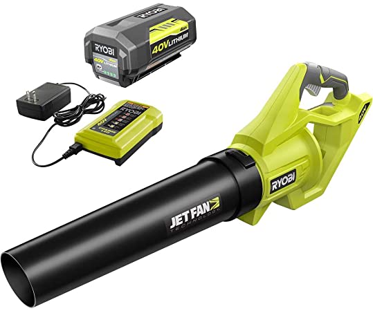 RYOBI RY40460 110 MPH 500 CFM 40-Volt Lithium-Ion Cordless Variable-Speed Jet Fan Leaf Blower with 4.0 Ah Battery and Charger Included