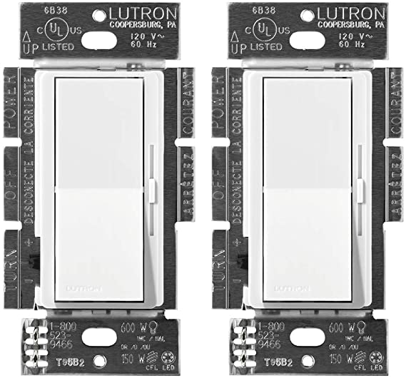 Lutron Diva C.L Dimmer Switch (2 Pack) | for Dimmable LED, Halogen and Incandescent Bulbs, Single-Pole or 3-Way | DVCL-153P-WH | White