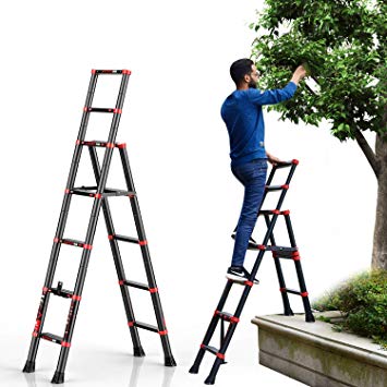 6-Foot Step Ladder, 5 7 Telescopic Aluminum Ladder Multi Position, Adjustable and Folding Extension Ladder A-Frame with Hand Rails and Safety-Lock, Anti-Slip Pedal Lightweight, 330 Lbs Capacity