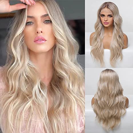 Lace Front Ombre Blonde Wig Long Wavy Wig Middle Part Wigs BLONDE UNICORN Wig For Women Party Wigs Natural looking (Ombre Blonde)………