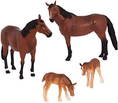 Terra by Battat – Quarter Horse Family - Miniature Toy Horse Family Figurines for Kids 3-Years-Old & Up (4 Pc), Brown/A, Model:AN2822Z