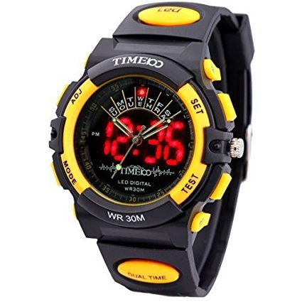 Time100 Multifunction LED Luminous Hands Yellow Bezel Analog-Digital Watches #W40004G.01A