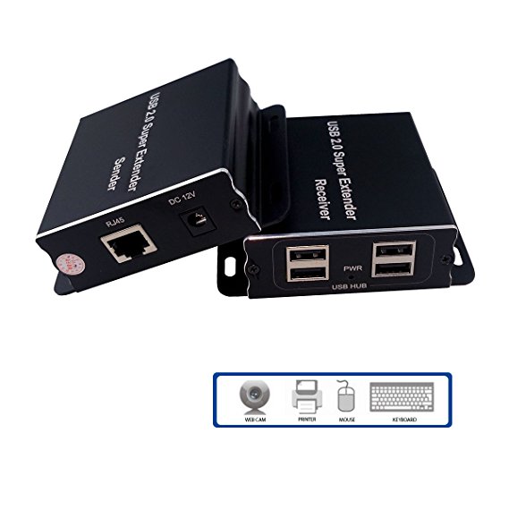 E-sds USB Extender over Cat5E/6 Cable up to 196ft,USB over Cat5E/6 with 4 USB 2.0 Ports,Plug and Play,No Driver Needed,Two Web Cameras Work Synchronously