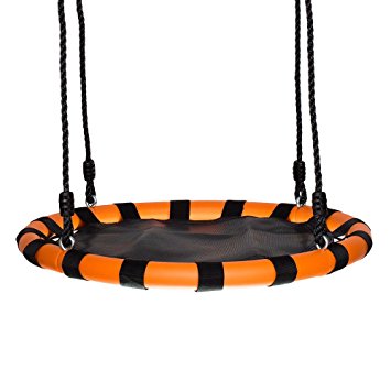 SWINGING MONKEY PRODUCTS 24" Fabric Spinner Swing, Black/Orange – FUN! Easy Install on Swing Set or Tree, Oxford Fabric with Padded Steel Frame