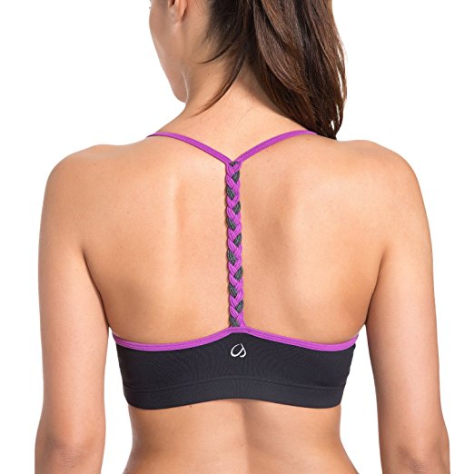 CRZ YOGA Women's Light Support Braided T-Back Fashion Yoga Sports Bra