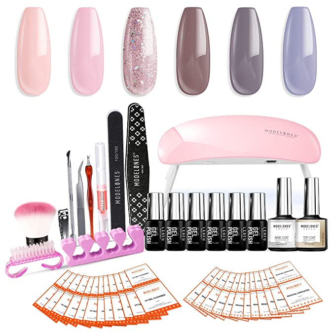 Modelones Gel Nail Starter Kit with Mini LED Nail Dryer with 6 7ml Gel Nail Polish 10ML Top and Base Coat Manicure Tools Set2