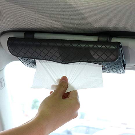 Beaverve Car Tissue Holder, Luxury Tissue Box Holder for Car, Sun Visor Napkin Holder, Hanging Car Tissues Holder for Car & Truck Decoration, PU Leather Backseat Car Tissue Box with 1 Tissue Refill