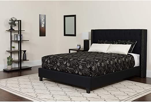 Flash Furniture Riverdale Queen Size Tufted Upholstered Platform Bed in Black Fabric