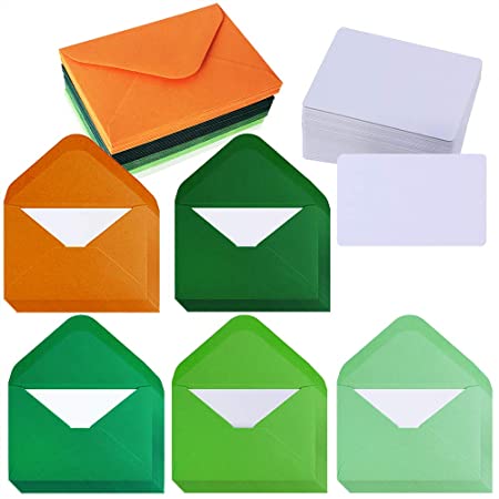 Supla 50 Sets St. Patrick's Day Mini Envelopes in Green Orange with White Blank Business Cards Note Cards Small Gift Card Pocket Envelopes Bulk 4" x 2.7" Love Notes Escort Card Envelopes