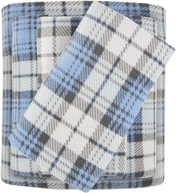True North by Sleep Philosophy Micro Fleece Bed Sheet Set, Warm, Sheets with 14" Deep Pocket, for Cold Season Cozy Sheet-Set, Matching Pillow Case, Full, Multi Plaid, 4 Piece