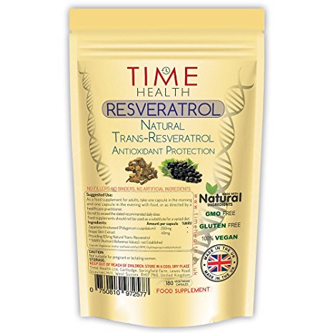 Trans Resveratrol - 180 Capsules - 3 Month Supply - Split Dosage for maximum benefits from Trans Resveratrol - UK Manufactured
