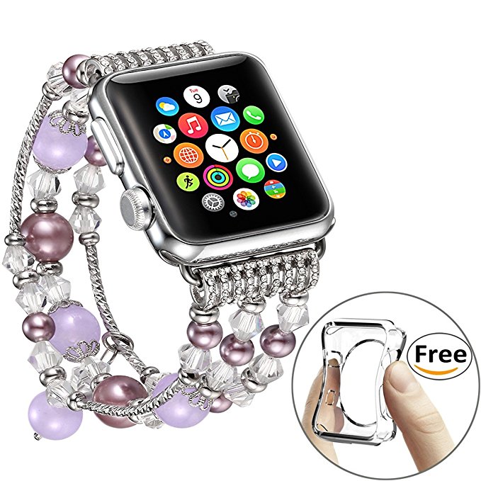 Fastgo for Apple Watch Series 1 Band 38mm/Apple Watch Series 2 Series 3 Band Purple Deluxe 3D Bling Glitter Bracelet Smart Watch Band Replacement Band For Apple Watch (Purple - 38mm)