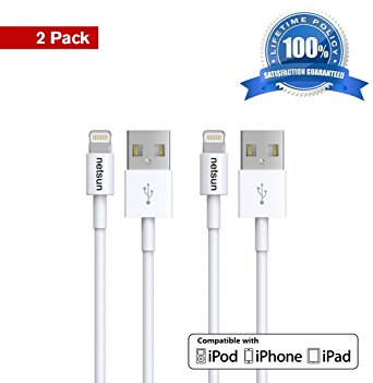 iPhone cable,NetSun(TM) 2 Pack 3Ft Lightning to USB Sync and Charging Cable for Apple iPhone 6s / 6s Plus / 6 / 6 Plus / 5s / 5c / 5, iPod 7, iPad Mini / Mini 2/ Mini 3, iPad 4 / iPad Air / Air 2