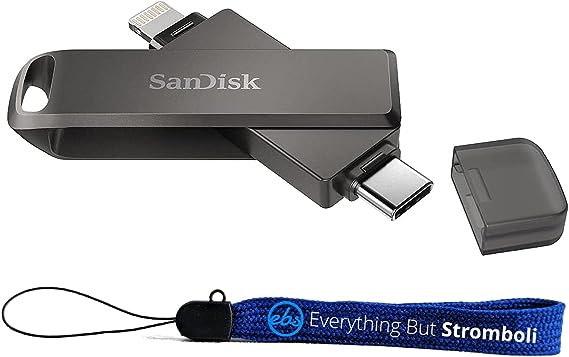 SanDisk 128GB iXpand Luxe Flash Drive for iPhone, iPad Tablet & USB TypeC Devices - 3.1 Dual Drive for Lightning & Type-C (NOT Type-A) SDIX70N-128G-GN6NE Bundle with 1 Everything But Stromboli Lanyard