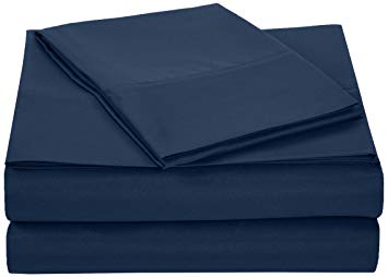 AmazonBasics Microfiber Sheet Set - (Includes 1 bedsheet, 1 Fitted Sheet with Elastic, 2 Pillow Covers) Twin Extra-Long, Navy Blue