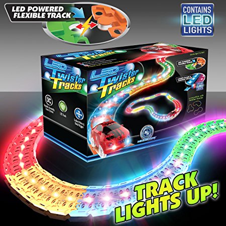 Mindscope LED Laser Twister Tracks 12 Feet of Light Up Flexible Track   1 Light Up Race Car Each Individual Track Piece Contains Lights (Standard Color System)