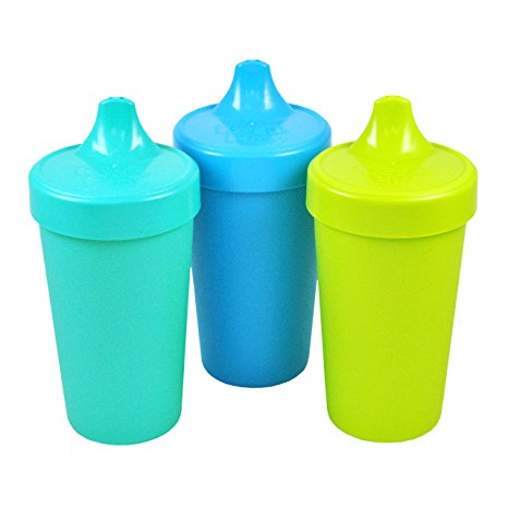 Re-Play Made in the USA 3pk No Spill Sippy Cups for Baby, Toddler, and Child Feeding - Aqua, Sky Blue, Green (Under The Sea)