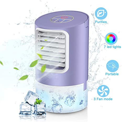 Personal Evaporative Air Cooler, Humidifier Portable Mini Space Air Conditioners Desk Fan with 3 Wind Speeds for Room Office Home Travel, Purple By Page Hodge