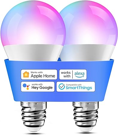 meross Smart Bulbs Alexa Light Bulbs, E27 LED Bulbs Works with Apple Homekit, Alexa, Google Home, Voice Control Dimmable Multicolor 9W (60W Equivalent), 2 Packs