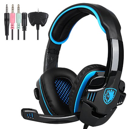 SADES SA708GT Newest Version Gaming Headphone Headset with Microphone - Volume Control For PS4 Xbox 360 PC Laptop Mobile -Retail Packaging-Black -Blue