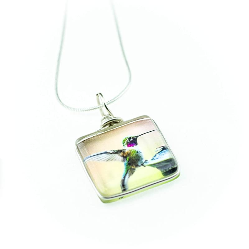 Hummingbird Necklace for Women - Bird Jewelry - Wire Wrapped Glass Pendant - Original Photograph - Handmade by Laura Perrotta