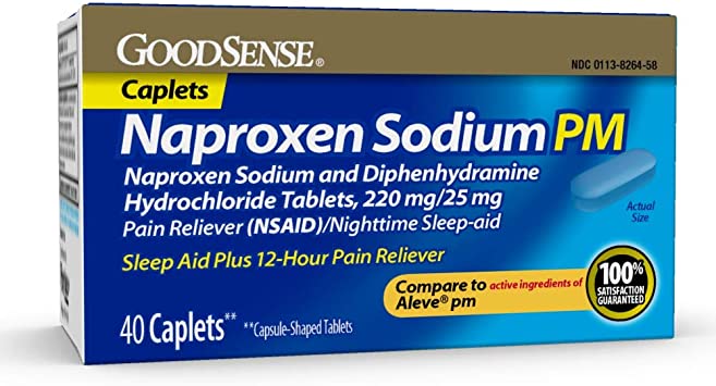 GoodSense Naproxen Sodium, 220mg/ Diphenhydramine Hydrochloride, 25 mg Tablets, Pain Reliever (NSAID)/Nighttime Sleep-aid