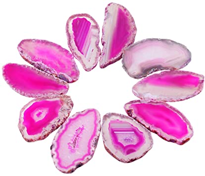 rockcloud 10 Pcs Agate Light Table Slices, Healing Crystals Geode Stones,Irregular Home Decoration Jewelry Making,Pink