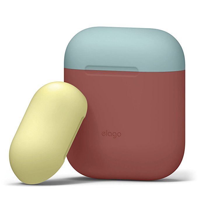 elago AirPods Duo Case [Body-Italian Rose/Top-Coral Blue, Yellow] - [Extra Protection] [Hassle Free] - for Apple AirPods