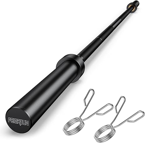 FEIERDUN Olympic Barbell EZ Curl Bar 47in/4ft/5ft/6ft/7ft for Weightlifting, Hip Thrusts, Squats and Lunges, Suitable for 2 inch Weight Plates,with 2 Spring Collars