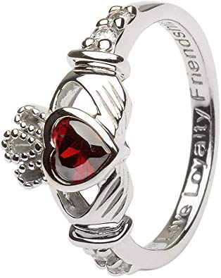 January Birth Month Sterling Silver Claddagh Ring LS-SL90-1. Made in Ireland.