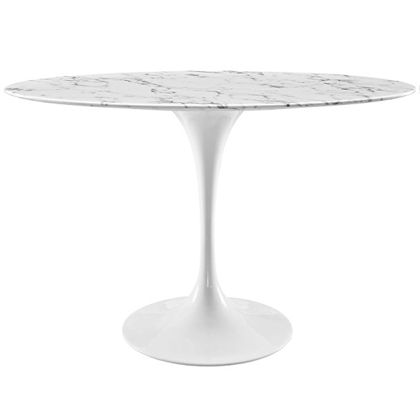 Modway Lippa Oval-Shaped Artificial Marble Dining Table, 48", White