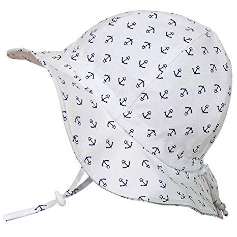 Baby Sun Hat with Chin Strap, Drawstring Adjust Head Size, Breathable 50  UPF (S: 0 - 9m, Anchor)