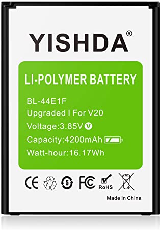 LG V20 Battery, YISHDA Upgraded 4200mAh Li-Polymer Replacement Battery for LG V20 BL-44E1F, AT&T H910, T-Mobile H918, Verizon VS995, Sprint LS997, US996 | V20 Spare Battery